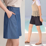 여성 아이스 데님 쿨 여름 밴딩 5 팬츠 반바지 H1007 스판 실크 치마반바지 : 투엠케이