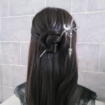 메탈 블랙 전통 한복 올림머리 헤어 달 악세사리 비녀 핀 : 린이양