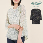 크로커다일레이디 여자 시원한 쉬폰 프린트 블라우스 여성 여름 라운드 블라우스 : 아이오디