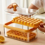 원터치 얼음트레이 푸쉬 얼음틀 64구 2단+얼음보관통 그린 : De.De