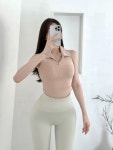 깔끔 카라 홀터넥나시 필라테스상의 여름요가복 필라테스복 반팔티 필라테스 상의 운동복 요가복 크롭탑 커버업 : 델라즈