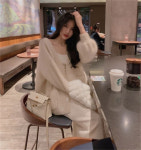 및 패션 가을 넥 여성용 스웨터 캐주얼 긴팔 의류 신상 울 가디건 겨울 : 해피투 스토어