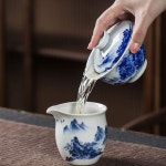 산수화 앤티크 도자기 핸드페인팅 청화자 산수포 찻잔 다도 : 주도 Express