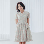 수설화 반팔 미니 철릭 원피스 레이스플라워 나은 민트 여름 생활 한복 : 수설화