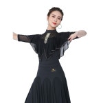 알레마나댄스복 라인 사교댄스 발레 라틴 탱고 줌바 블랙 미드 슬리브 탑 점프수트 M : 유와이스토어