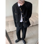남자 블랙 트위드자켓 심플 무난 클래식 노멀 디자인 금장단추 남친룩 하객 데일리 : 로즈닝