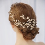 SLBRIDAL-수제 3 색 합금 꽃 잎 진주, 신부 머리띠 헤어 포도 나무 웨딩 액세서리 여자 쥬얼리 : 로지상사