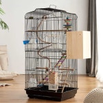 대형 새장 앵무새장 철제 날림장 놀이터 케이지 이동식 선반 47.5x36x93CM 블랙 : GloLia
