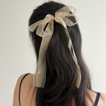 4color 블랙리본베일 오간자 두겹 리본 머리끈 셀프웨딩 헤어밴드 : 퍼햅스