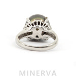 [한미 감별서] 12.3mm 해수산 타히티 흑진주 & 다이아몬드 & 백금 반지 : 미네르바 MINERVA