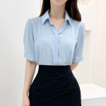[면접룩/하객룩/오피스룩] 플레인 기본 반팔 히든버튼 반팔 카라블라우스/4color : 오드리버블