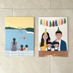 (딸둥이) A3그림, 가족일러스트 ,쌍둥이가족, 가족그림 : 밀크하우스 그림
