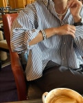 FW 로우게이지 진주 스트라이프 셔츠 언발 루즈핏 남방   / 달리언니 : DALIUNNI