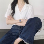 댄디룩 모던 여성 반팔 블라우스 셔츠 면접룩 오피스룩 : 쿠프앰피레