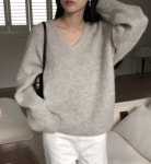 아 당일 르버터 알파카 브이넥 니트 2510 부드러운 겨울버전 루즈핏 긴팔 스웨터 : 앤드베이지