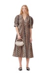GANNI 가니 Leopard Cotton Poplin V-neck Dress 레오파드 원피스 F8842 : 세컨라운지.