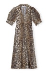 GANNI 가니 Leopard Cotton Poplin V-neck Dress 레오파드 원피스 F8842 : 세컨라운지.