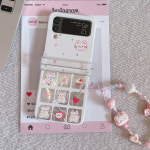 지플립케이스 귀여운 Z플립 3 4 5 6 화이트 고양이 스트랩 힌지보호 삼성 갤럭시 폰 케이스 : 핑크리어카