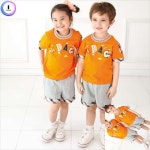 무챠 샤르망오렌지반팔티 상하 풀세트 유치원 등원 룩 활동복 어린이집 체육복 유니폼 : 무색무취만세