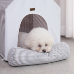 딩동펫 반려동물 뉴프레임 체크 쿠션 하우스 그레이 : 딩동펫