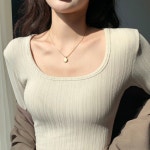 여성 티셔츠 봄 가을 이너 U넥 라운드넥 스판 무지 기본 : iDo