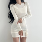 [발레코어룩] 홀터넥 레이스 나시 레이어드 유넥 셔링 미니원피스 : 스튜디오 헤븐