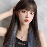 판다디자인몰 컬러 브릿지 헤어피스 6p세트 애쉬블루 컬러 헤어 : 판다디자인몰