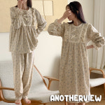 글라스 리본 플라워 파자마 상하세트 원피스 2타입 홈드레스 셔링 레이스 우정 홈웨어 잠옷 어나더뷰 : 어나더뷰