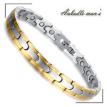 오바들맨즈 H1015 남성 써지컬스틸 건강 에너지 마그네틱 스톤 실버 골드 체인 팔찌 : 오바들