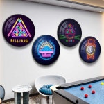 당구장 네온사인 네온 싸인 야광 조명 모양 포켓볼 A (옵션이미지참조) 직경 30cm 노글로우  모던 블랙 라운드 프레임 + 크리스 : 유미짱의선물1호