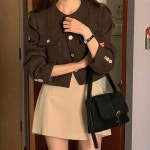 트위드자켓 여성가을자켓 결혼식 하객룩 키작녀 노카라자켓 : 고유 goyu