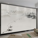 거실 벽지 티비  배경 스타일 잉크 풍경 찻집 연구 예술적 개념 강남 워터 타운 호텔 01 이음매 없는 진주빛 은빛 천 : 제브몰