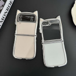 귀여운 지플립케이스 Z플립 3 4 5 6 실버 고양이 귀 투명 젤리 키치 폰 케이스 : 핑크리어카