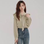 여성 빈티지 싱글버튼 블라우스 나비매듭 입체장식 프릴 러블리 네일리룩 Y091118 : 플로엔스