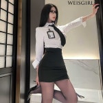 메이드 섹시 코스튬 할로윈 오피스룩 여자 슬림핏 S 흰색 3종세트(상의+치마+넥타이)+양말 : 루나까미노