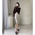 가을 겨울 가죽 스커트 여성 A 라인 하이 웨이스트 숏 힙 스커트 미드 길이 레더 스커트 : 쭈니쭈니마켓