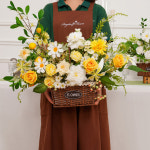 흰색 노란색 시리즈 녹지 원단 바구니 꽃 결혼식 꽃꽂이 홈 테이블 장식 창 디스플레이 사진 소품 A8705 : 아르레