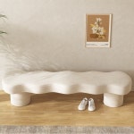 웨이브 현관 벤치의자 침대 스툴 베드벤치 소파 패브릭 웨이브벨벳베이지80길이35폭42높이 : 굿 라이프 큐레이션