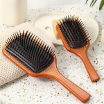 헤어 저자극 우든 우드 패들 젖은 머리 엉킴 방지 두피 케어 마사지 사각 브러쉬 빗 대형 M10671 : 와이유통