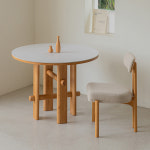 마렛 원목 원형 포세린 세라믹 식탁+의자2, 1000mm, 다크 월넛/부클레 : 레트로 하우스