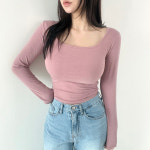 여성 기본 스퀘어넥 셔링 슬림 타이트 핏 이너 긴팔 티셔츠 4컬러 : 글램핏 GLAMFIT