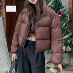 여학생 가벼운 브라운 짧은기장 하이넥 숏 패딩 : 무니네로