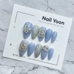 하늘 글리터 네일디자인 수제 네일팁 인조손톱 : NAIL YOON
