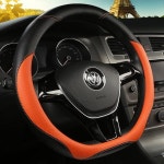 TATACLEA 차용 핸들 커버 경자동차 가죽 스티어링 D형 38 cm 미끄러지기 어려운 내구 그립 감상 등 사계 세련된 잡기 좋은 오렌지... 