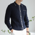 머슬핏 울 카라 니트 2col (네이비) : 넘버 세븐