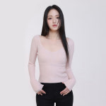 [자체제작] Maybe Knit 연핑크 브이넥 골지 수지 니트 : 델라인