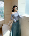 캐치 맥시 데님 플레어 스커트 SML1col 봄 가을 하이웨스트 A라인 청 롱 청치마 : 센소버
