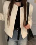 데일리  노카라 박시핏 리브 트위드 자켓 하객룩 : ethnic morger