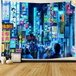 일본 도시 거리 풍경 패브릭 포스터 그림 무늬 가림막 가림천 벽장식 대형 태피스트리 레트로 7 100X70CM : 봉구앤디