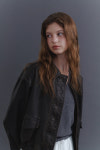포레스트 Forest 걸스 빈티지 레더 자켓 (1col) 가죽 카라 워싱 루즈핏 블루종 점퍼 : MODE BLANC